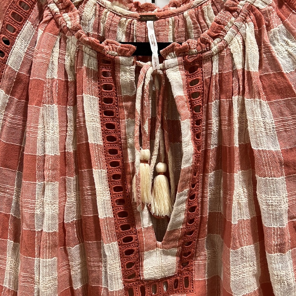 Free people plaid flowing blouse - Picture 2 of 8
